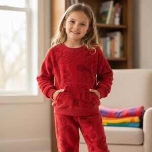 Disney Minnie Mouse Fleece Lounge Set Girls Size 7 8 Red Sweatsuit